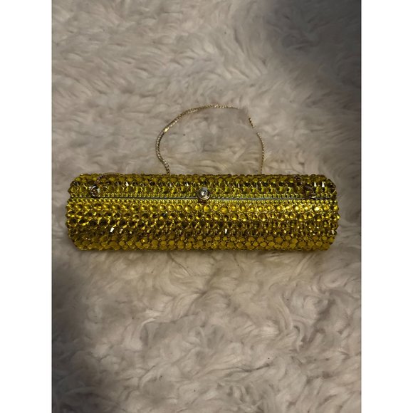 Gold Rhinestone Encrusted Barrel Shaped Clutch Purse Formal Prom